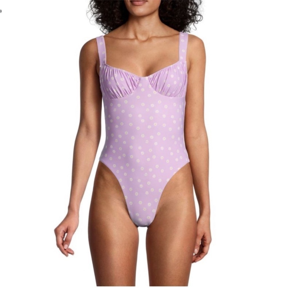 WEWOREWHAT Daisies One Piece Swim Bathing Suit Medium Lavender White Yellow M